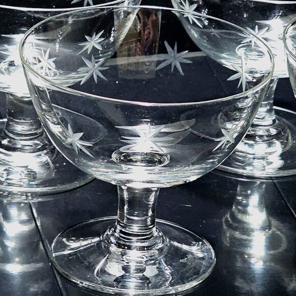 4 MCM Star Dust Low Champagne Glasses 3" by Quartzex Crystal 1950 Atomic dessert - Picture 3 of 8